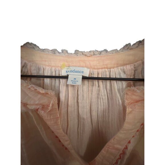 Sundance Womens Peach Peasant Blouse M Long Sleeve Boho‎ Top 100% Cotton - Picture 2 of 5